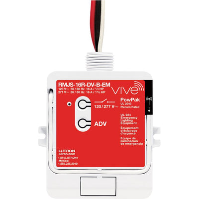Lutron Vive PowPak Relay Module With Softswitch - Emergency Lighting, 16A General Purpose, 120/277V, RMJS-16R-DV-B-EM
