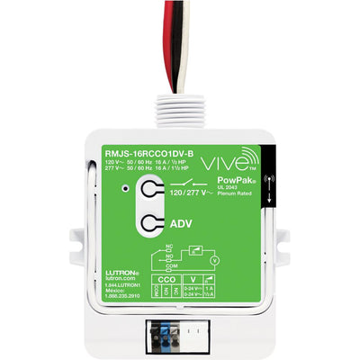Lutron Vive PowPak Relay Module With Softswitch and Occupancy-Status CCO, 20A General Purpose, 1 Contact Closure Output, 120/277V, RMJS-20RCCO1DV-B
