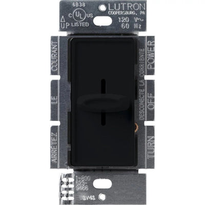 Lutron Skylark Slide-To-Off Dimmer, 1000W, Incandescent/Halogen Only, Single-Pole, 120V, S-1000-BL, Black