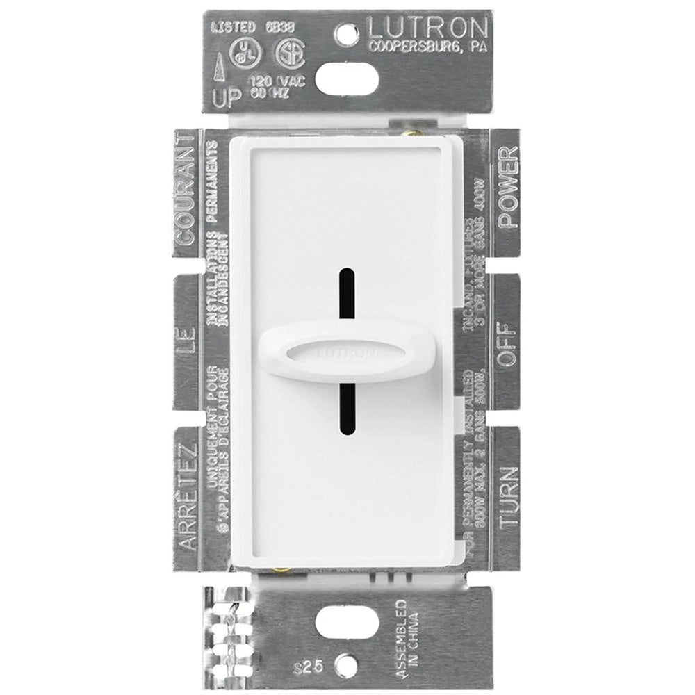 Lutron Skylark Slide-To-Off Dimmer, 1000W, Incandescent/Halogen Only, Single-Pole, 120V, S-1000-WH, White