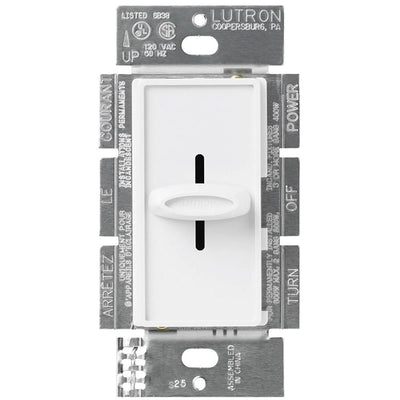 Lutron Skylark Slide-To-Off Dimmer, 1000W, Incandescent/Halogen Only, Single-Pole, 120V, S-1000-WH, White