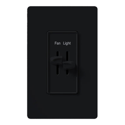 Lutron Skylark Dual Dimmer Switch and 3-Speed Fan Control, 300W Incandescent/Halogen and 1.5A Fan, No Neutral Required, S2-LFSQ-BL, Black
