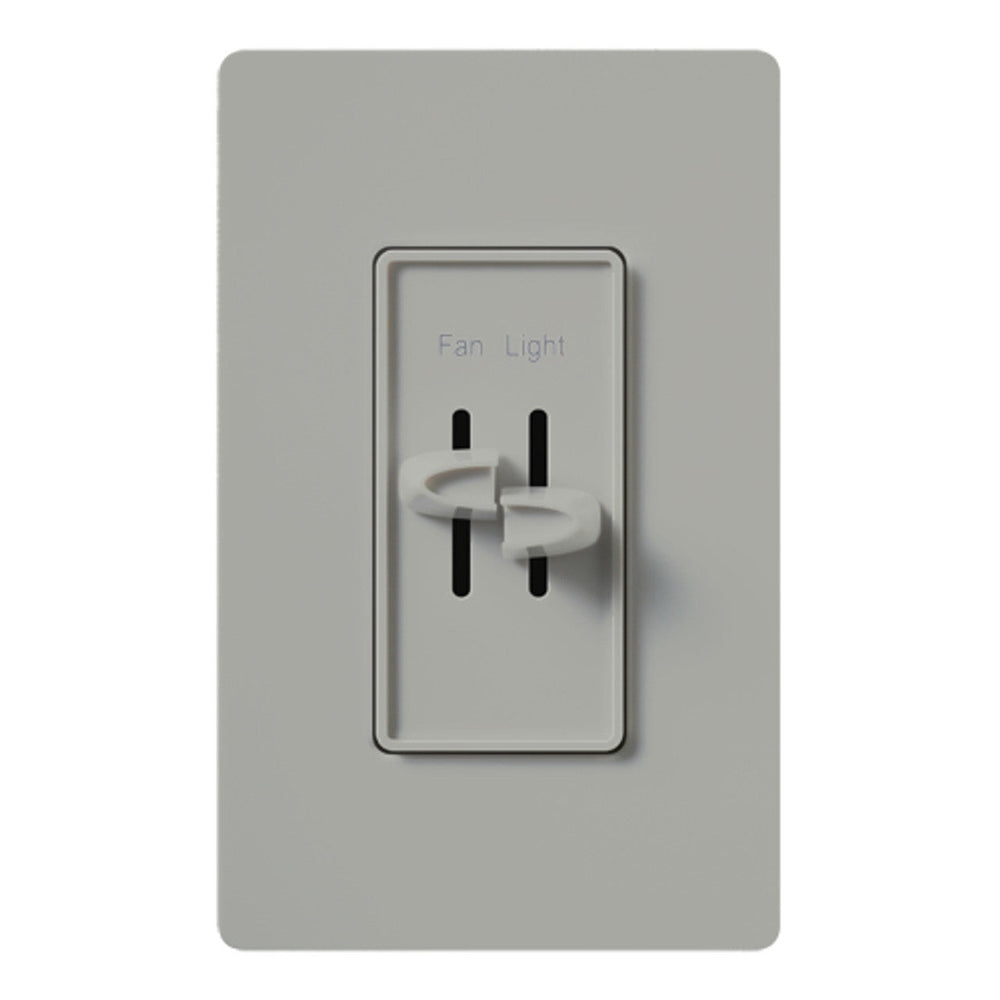 Lutron Skylark Dual Dimmer Switch and 3-Speed Fan Control, 300W Incandescent/Halogen and 1.5A Fan, No Neutral Required, S2-LFSQ-GR, Gray