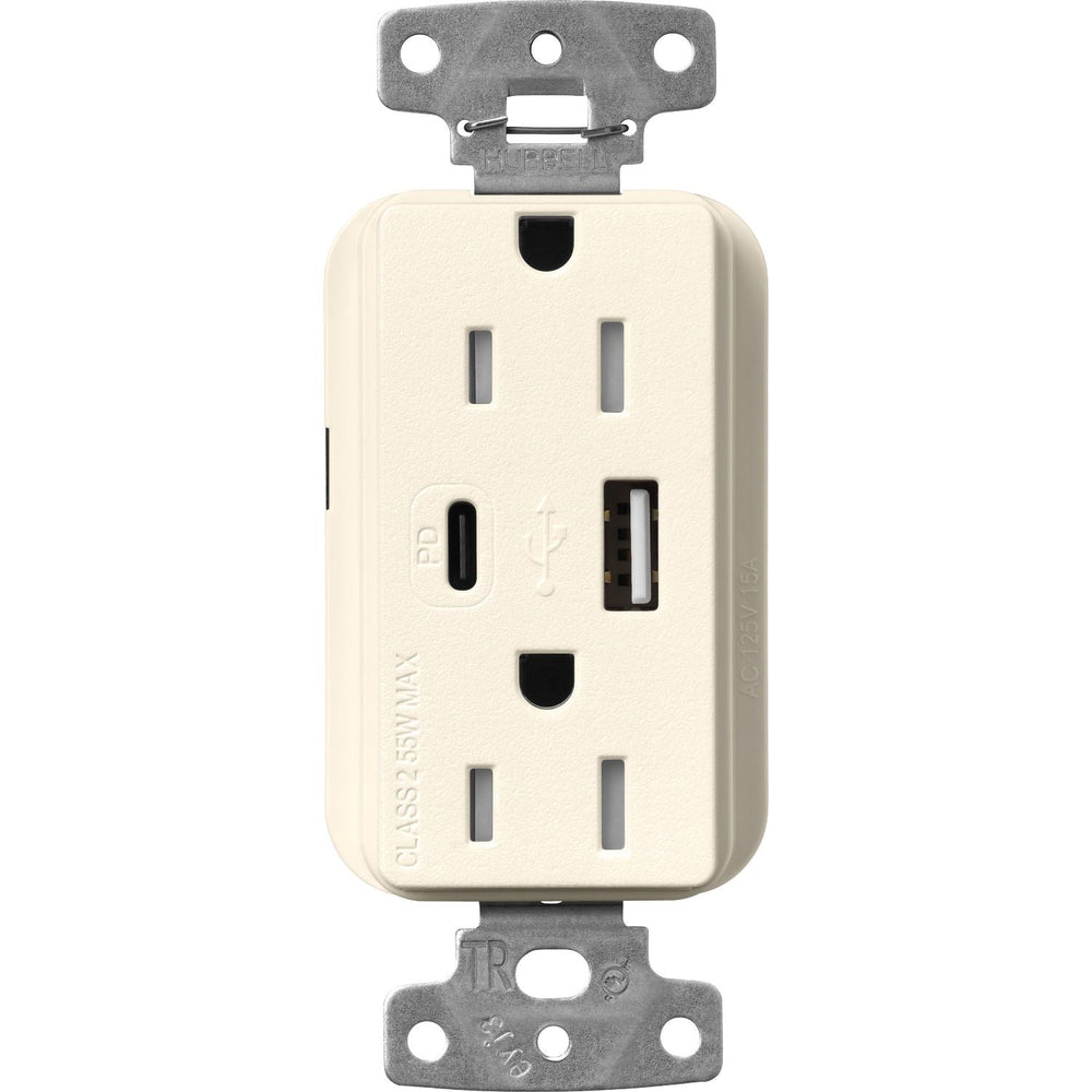 Lutron Claro 15A Tamper-Resistant USB Type A and C Duplex Receptacle, Decorator Style outlet, Satin Finish, SCR-15-ACTR-BI, Biscuit