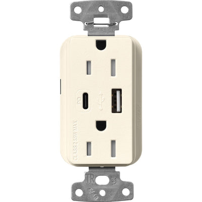 Lutron Claro 15A Tamper-Resistant USB Type A and C Duplex Receptacle, Decorator Style outlet, Satin Finish, SCR-15-ACTR-BI, Biscuit