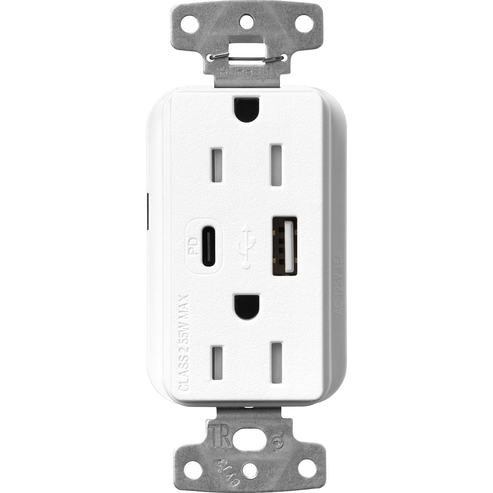 Lutron Claro 15A Tamper-Resistant USB Type A and C Duplex Receptacle, Decorator Style outlet, Satin Finish, SCR-15-ACTR-BW, Brilliant White