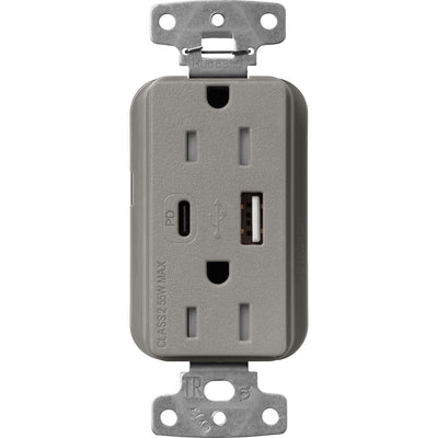 Lutron Claro 15A Tamper-Resistant USB Type A and C Duplex Receptacle, Decorator Style outlet, Satin Finish, SCR-15-ACTR-CS, Cobbllestone