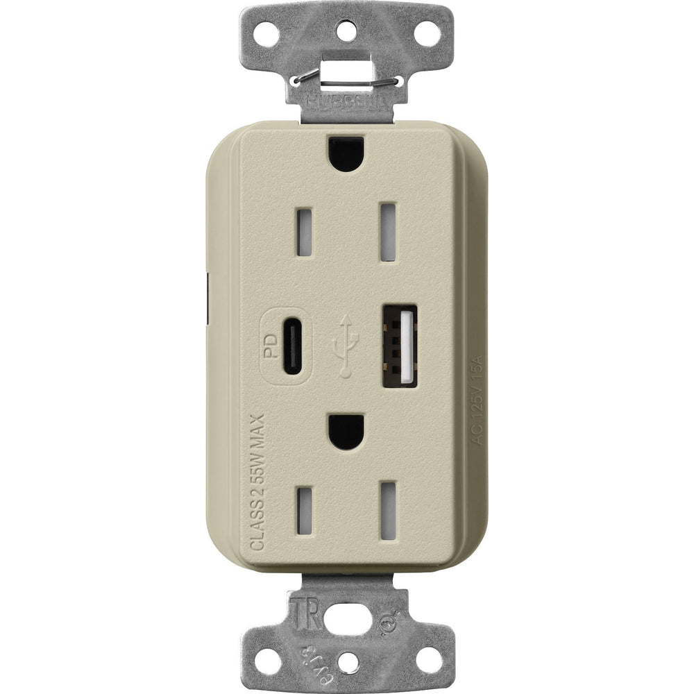 Lutron Claro 15A Tamper-Resistant USB Type A and C Duplex Receptacle, Decorator Style outlet, Satin Finish, SCR-15-ACTR-CY, Clay