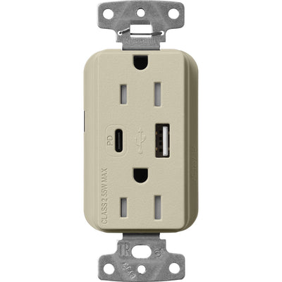 Lutron Claro 15A Tamper-Resistant USB Type A and C Duplex Receptacle, Decorator Style outlet, Satin Finish, SCR-15-ACTR-CY, Clay