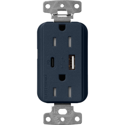 Lutron Claro 15A Tamper-Resistant USB Type A and C Duplex Receptacle, Decorator Style outlet, Satin Finish, SCR-15-ACTR-DE, Deep Sea