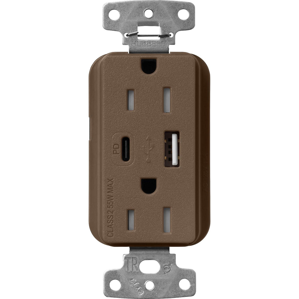 Lutron Claro 15A Tamper-Resistant USB Type A and C Duplex Receptacle, Decorator Style outlet, Satin Finish, SCR-15-ACTR-EP, Espresso