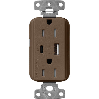 Lutron Claro 15A Tamper-Resistant USB Type A and C Duplex Receptacle, Decorator Style outlet, Satin Finish, SCR-15-ACTR-EP, Espresso