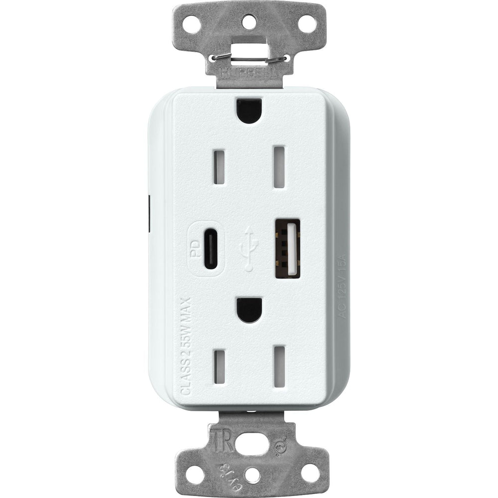 Lutron Claro 15A Tamper-Resistant USB Type A and C Duplex Receptacle, Decorator Style outlet, Satin Finish, SCR-15-ACTR-GL, Glacier White