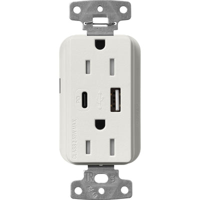 Lutron Claro 15A Tamper-Resistant USB Type A and C Duplex Receptacle, Decorator Style outlet, Satin Finish, SCR-15-ACTR-LG, Lunar Gray