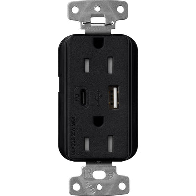 Lutron Claro 15A Tamper-Resistant USB Type A and C Duplex Receptacle, Decorator Style outlet, Satin Finish, SCR-15-ACTR-MN, Midnight