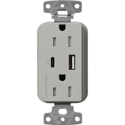 Lutron Claro 15A Tamper-Resistant USB Type A and C Duplex Receptacle, Decorator Style outlet, Satin Finish, SCR-15-ACTR-PB, Pebble