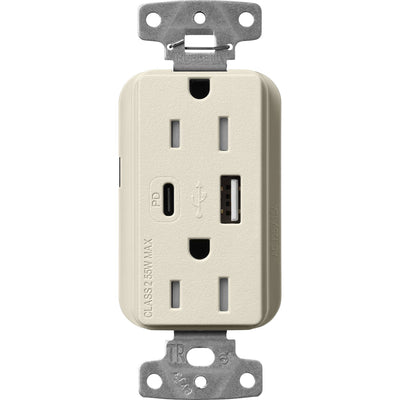 Lutron Claro 15A Tamper-Resistant USB Type A and C Duplex Receptacle, Decorator Style outlet, Satin Finish, SCR-15-ACTR-PM, Pumice