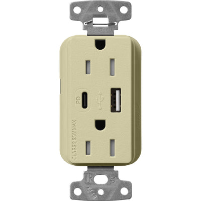 Lutron Claro 15A Tamper-Resistant USB Type A and C Duplex Receptacle, Decorator Style outlet, Satin Finish, SCR-15-ACTR-SA, Sage
