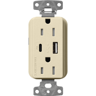 Lutron Claro 15A Tamper-Resistant USB Type A and C Duplex Receptacle, Decorator Style outlet, Satin Finish, SCR-15-ACTR-SD, Sand
