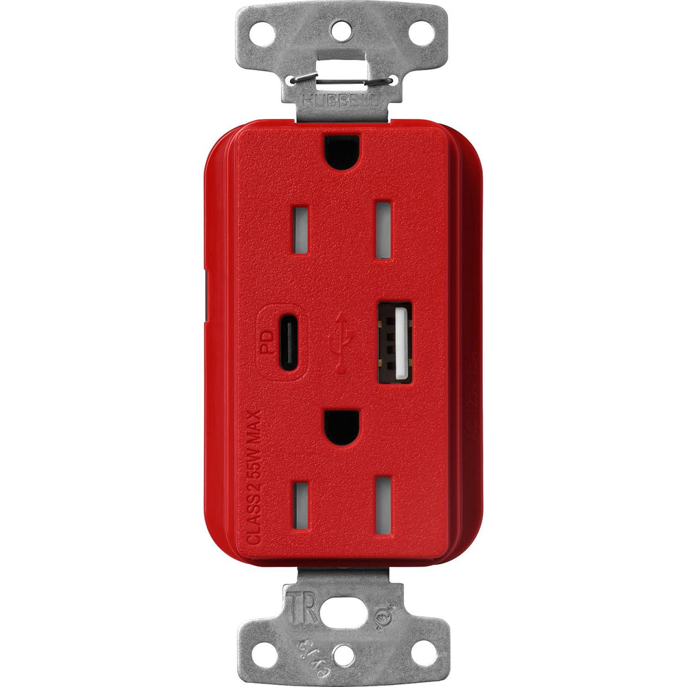 Lutron Claro 15A Tamper-Resistant USB Type A and C Duplex Receptacle, Decorator Style outlet, Satin Finish, SCR-15-ACTR-SR, Signal Red