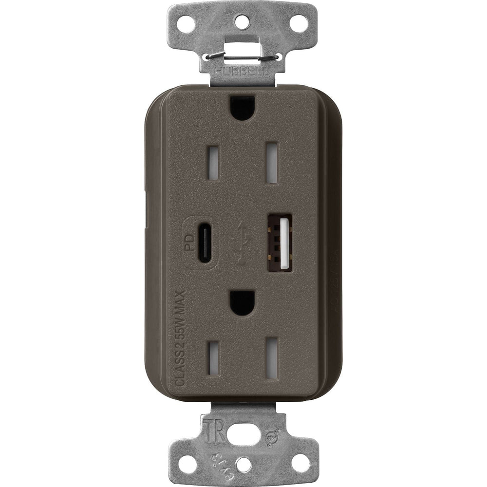 Lutron Claro 15A Tamper-Resistant USB Type A and C Duplex Receptacle, Decorator Style outlet, Satin Finish, SCR-15-ACTR-TF, Truffle