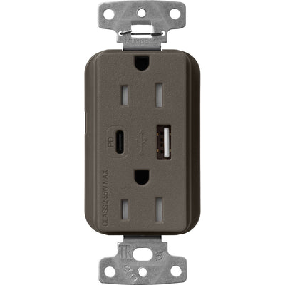 Lutron Claro 15A Tamper-Resistant USB Type A and C Duplex Receptacle, Decorator Style outlet, Satin Finish, SCR-15-ACTR-TF, Truffle