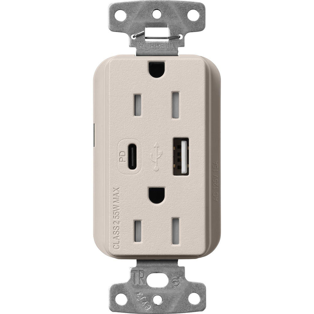 Lutron Claro 15A Tamper-Resistant USB Type A and C Duplex Receptacle, Decorator Style outlet, Satin Finish, SCR-15-ACTR-TP, Taupe