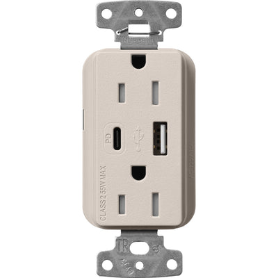 Lutron Claro 15A Tamper-Resistant USB Type A and C Duplex Receptacle, Decorator Style outlet, Satin Finish, SCR-15-ACTR-TP, Taupe