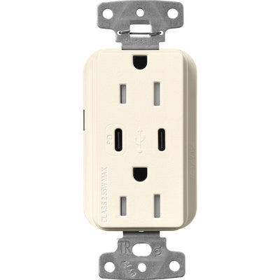 Lutron Claro 15A Tamper-Resistant USB Type A and C Duplex Receptacle, Decorator Style outlet, Satin Finish, SCR-15-CCTR-BI, Biscuit