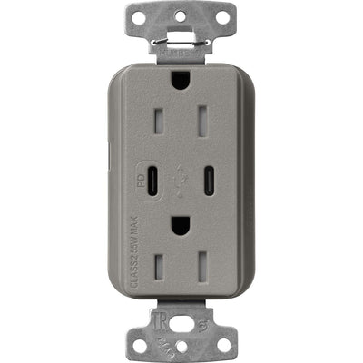 Lutron Claro 15A Tamper-Resistant USB Type A and C Duplex Receptacle, Decorator Style outlet, Satin Finish, SCR-15-CCTR-CS, Cobbllestone
