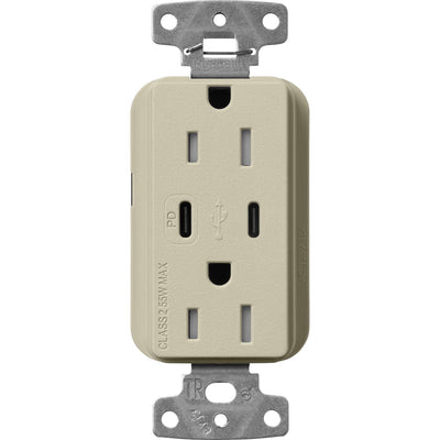 Lutron Claro 15A Tamper-Resistant USB Type A and C Duplex Receptacle, Decorator Style outlet, Satin Finish, SCR-15-CCTR-CY, Clay