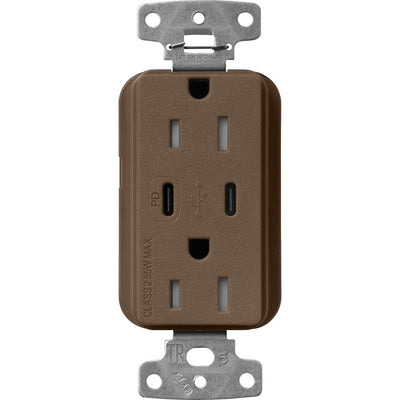Lutron Claro 15A Tamper-Resistant USB Type A and C Duplex Receptacle, Decorator Style outlet, Satin Finish, SCR-15-CCTR-EP, Espresso