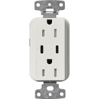 Lutron Claro 15A Tamper-Resistant USB Type A and C Duplex Receptacle, Decorator Style outlet, Satin Finish, SCR-15-CCTR-LG, Lunar Gray