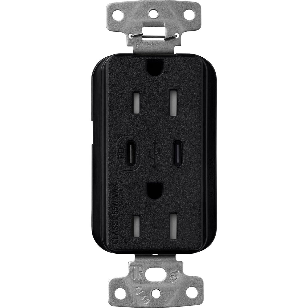 Lutron Claro 15A Tamper-Resistant USB Type A and C Duplex Receptacle, Decorator Style outlet, Satin Finish, SCR-15-CCTR-MN, Midnight
