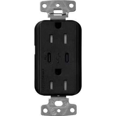 Lutron Claro 15A Tamper-Resistant USB Type A and C Duplex Receptacle, Decorator Style outlet, Satin Finish, SCR-15-CCTR-MN, Midnight
