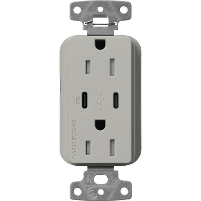 Lutron Claro 15A Tamper-Resistant USB Type A and C Duplex Receptacle, Decorator Style outlet, Satin Finish, SCR-15-CCTR-PB, Pumice