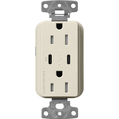 Lutron Claro 15A Tamper-Resistant USB Type A and C Duplex Receptacle, Decorator Style outlet, Satin Finish, SCR-15-CCTR-PM, Pumice