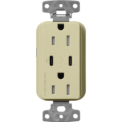 Lutron Claro 15A Tamper-Resistant USB Type A and C Duplex Receptacle, Decorator Style outlet, Satin Finish, SCR-15-CCTR-SA, Sage