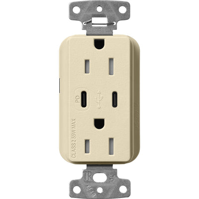 Lutron Claro 15A Tamper-Resistant USB Type A and C Duplex Receptacle, Decorator Style outlet, Satin Finish, SCR-15-CCTR-SD, Sand