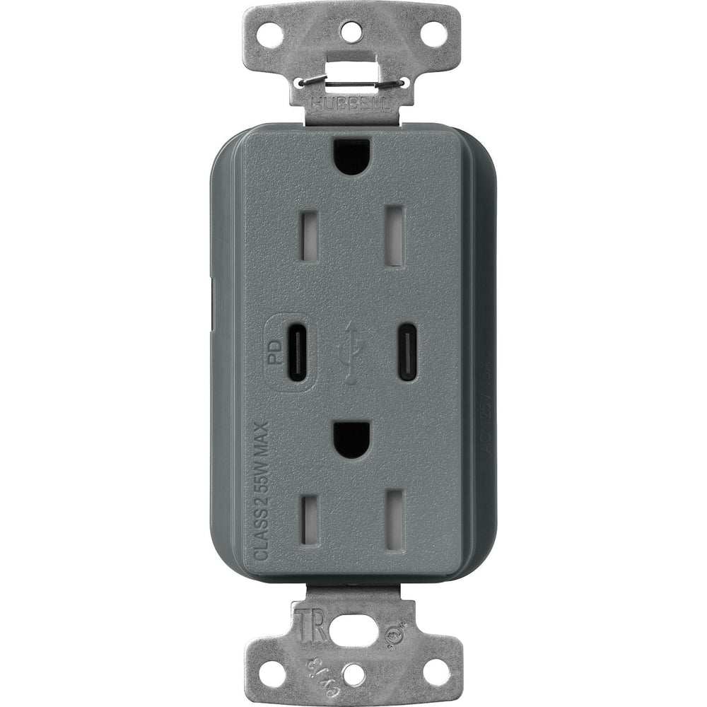 Lutron Claro 15A Tamper-Resistant USB Type A and C Duplex Receptacle, Decorator Style outlet, Satin Finish, SCR-15-CCTR-SL, Slate