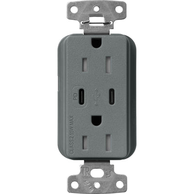 Lutron Claro 15A Tamper-Resistant USB Type A and C Duplex Receptacle, Decorator Style outlet, Satin Finish, SCR-15-CCTR-SL, Slate
