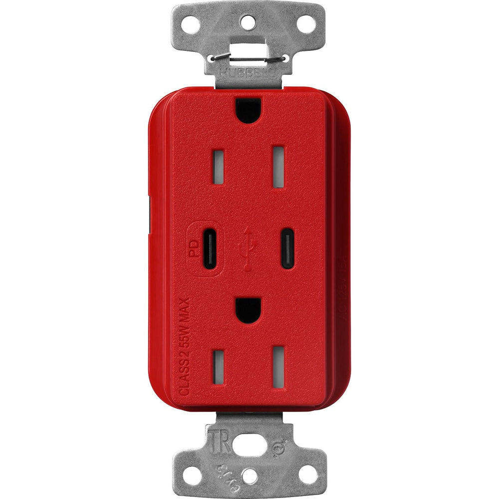 Lutron Claro 15A Tamper-Resistant USB Type A and C Duplex Receptacle, Decorator Style outlet, Satin Finish, SCR-15-CCTR-SR, Signal Red