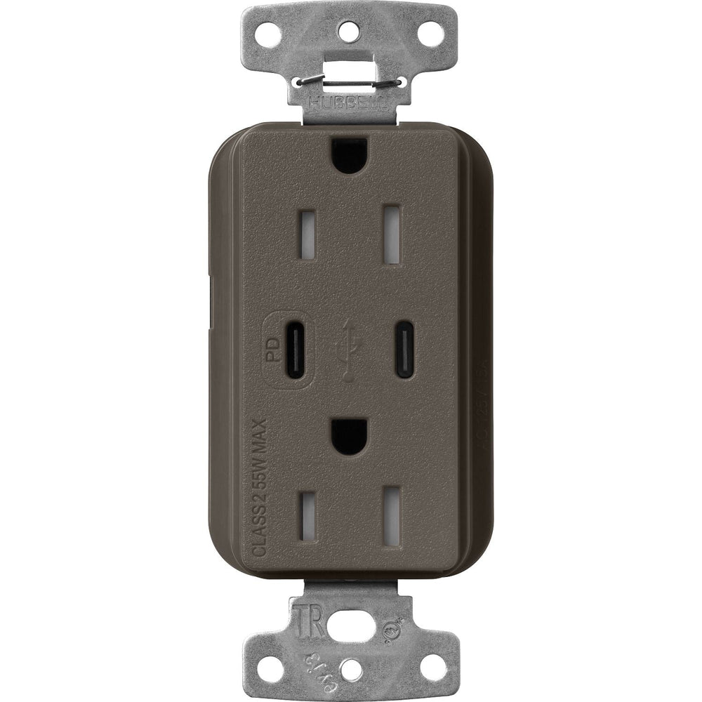 Lutron Claro 15A Tamper-Resistant USB Type A and C Duplex Receptacle, Decorator Style outlet, Satin Finish, SCR-15-CCTR-TF, Truffle