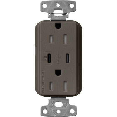Lutron Claro 15A Tamper-Resistant USB Type A and C Duplex Receptacle, Decorator Style outlet, Satin Finish, SCR-15-CCTR-TF, Truffle