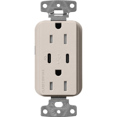 Lutron Claro 15A Tamper-Resistant USB Type A and C Duplex Receptacle, Decorator Style outlet, Satin Finish, SCR-15-CCTR-TP, Taupe