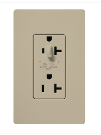Lutron Claro 20A Half Dimming, Tamper Resistant Duplex Receptacle, Decorator-Style Outlet, Satin Finish, SCR-20-HDTR-TP, Taupe