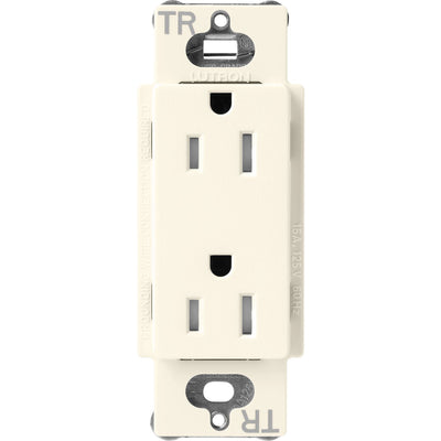 Lutron Claro 15A Tamper-Resistant Duplex Receptacle, Decorator-Style Outlet, Satin Finish, SCRS-15-TR-BI, Biscuit