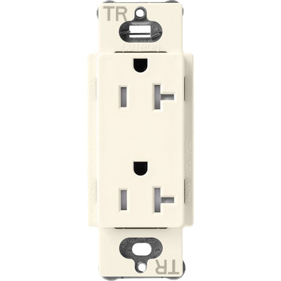 Lutron Claro 20A Tamper-Resistant Duplex Receptacle, Decorator-Style Outlet, Satin Finish, SCRS-20-TR-BI, Biscuit
