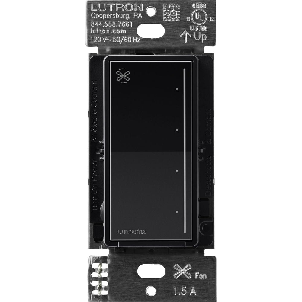 Lutron Sunnata Touch Fan Control, 4-Speed, 1.5A Paddle Fan, AC Motor, Single Pole, Neutral Required, 120V, ST-FSQN-BL, Black