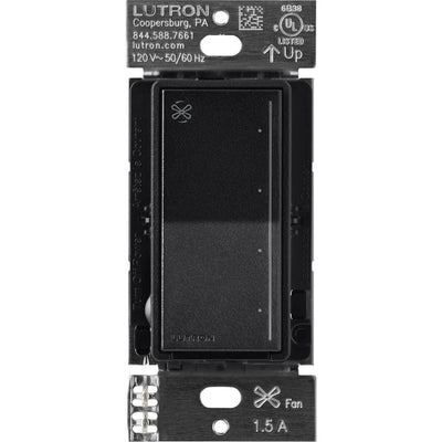 Lutron Sunnata Touch Fan Control, 4-Speed, 1.5A Paddle Fan, AC Motor, Single Pole, Neutral Required, 120V, ST-FSQN-MN, Midnight